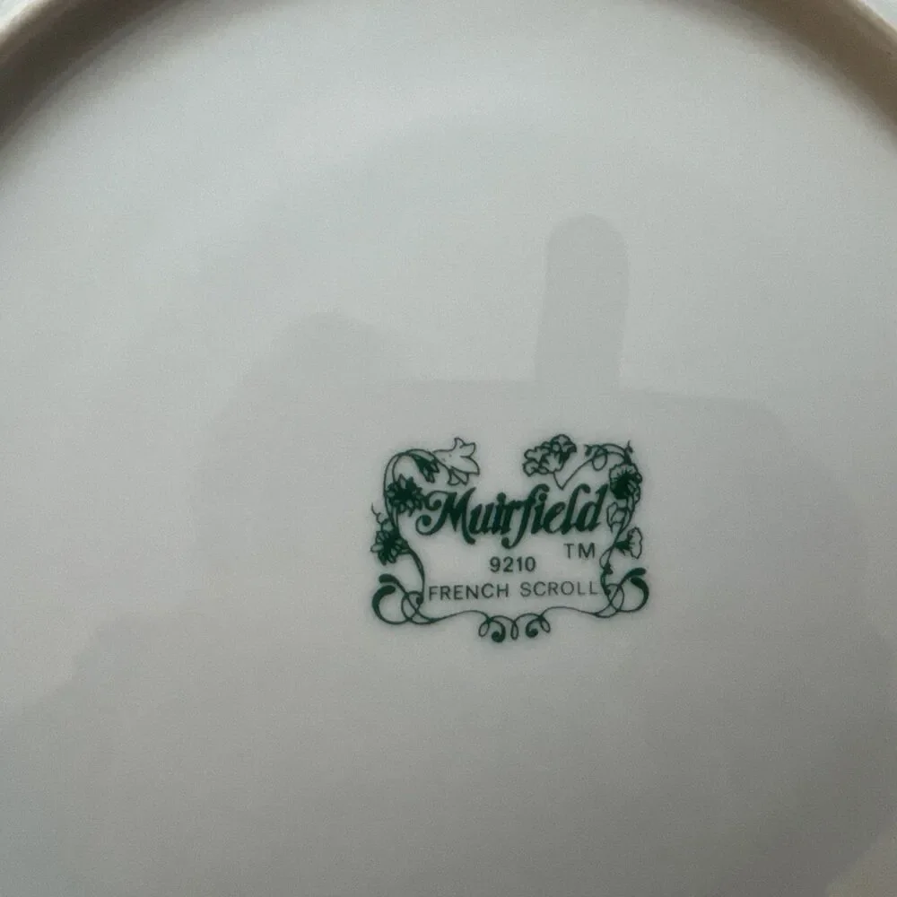 Lot Of 4 Muirfield French Scroll 9210 Dinner Plates Vintage 1990s Gold Rim EUC
